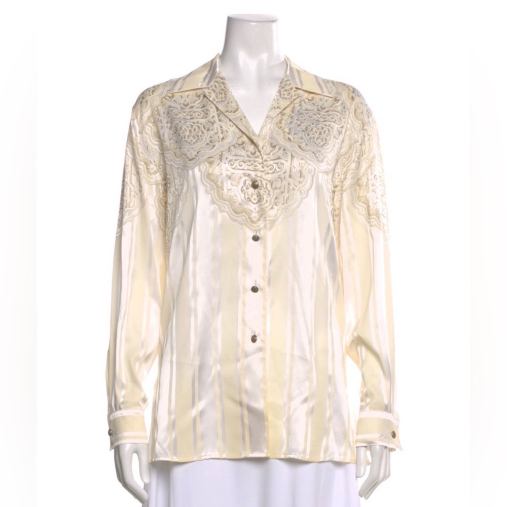 Escada Cream Button Down Shirt with Lace Details